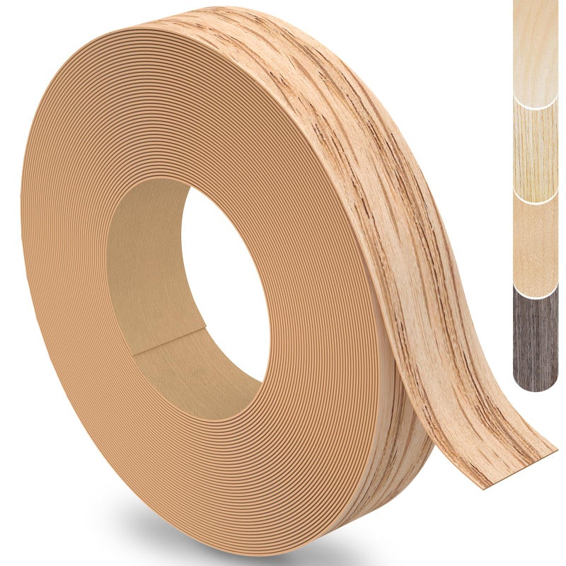 ZYJT Red Oak Edge Banding, 3/4 inch x 25ft roll of Real Wood Edge Banding Pre-glued Flexible, Veneer Tape Banding for Cabinet Repair Furniture Restoration - Image 1